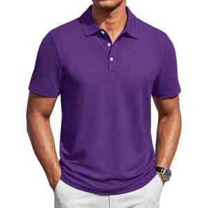 image:imageTACVASEN Mens Polo Shirts Short Sleeve 3 Buttons Casual Polo Cotton Pique TShirts Moisture Wicking Golf ShirtsPurple
