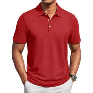 image:imageTACVASEN Mens Polo Shirts Short Sleeve 3 Buttons Casual Polo Cotton Pique TShirts Moisture Wicking Golf ShirtsRed