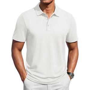 image:imageTACVASEN Mens Polo Shirts Short Sleeve 3 Buttons Casual Polo Cotton Pique TShirts Moisture Wicking Golf ShirtsWhite