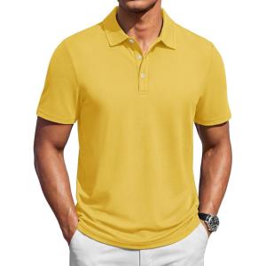 image:imageTACVASEN Mens Polo Shirts Short Sleeve 3 Buttons Casual Polo Cotton Pique TShirts Moisture Wicking Golf ShirtsYellow