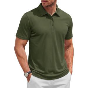 image:imageTACVASEN Mens Polo Shirts Short Sleeve 3 Buttons Cotton Pique Casual Classic Fit TShirt Performance Golf ShirtsArmygreen