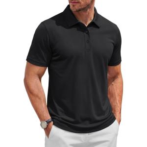 image:imageTACVASEN Mens Polo Shirts Short Sleeve 3 Buttons Cotton Pique Casual Classic Fit TShirt Performance Golf ShirtsBlack