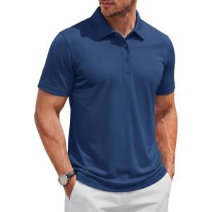 image:imageTACVASEN Mens Polo Shirts Short Sleeve 3 Buttons Cotton Pique Casual Classic Fit TShirt Performance Golf ShirtsBluegray