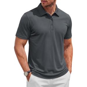 image:imageTACVASEN Mens Polo Shirts Short Sleeve 3 Buttons Cotton Pique Casual Classic Fit TShirt Performance Golf ShirtsDarkgray