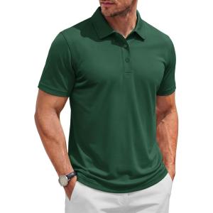 image:imageTACVASEN Mens Polo Shirts Short Sleeve 3 Buttons Cotton Pique Casual Classic Fit TShirt Performance Golf ShirtsDarkgreen