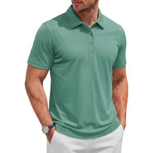 image:imageTACVASEN Mens Polo Shirts Short Sleeve 3 Buttons Cotton Pique Casual Classic Fit TShirt Performance Golf ShirtsGraygreen