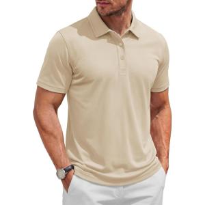 image:imageTACVASEN Mens Polo Shirts Short Sleeve 3 Buttons Cotton Pique Casual Classic Fit TShirt Performance Golf ShirtsLapricot