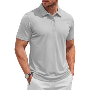 image:imageTACVASEN Mens Polo Shirts Short Sleeve 3 Buttons Cotton Pique Casual Classic Fit TShirt Performance Golf ShirtsLightgrey