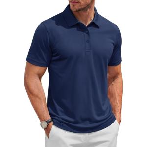 image:imageTACVASEN Mens Polo Shirts Short Sleeve 3 Buttons Cotton Pique Casual Classic Fit TShirt Performance Golf ShirtsNavy