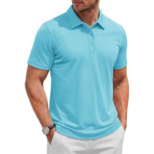 image:imageTACVASEN Mens Polo Shirts Short Sleeve 3 Buttons Cotton Pique Casual Classic Fit TShirt Performance Golf ShirtsSkyblue