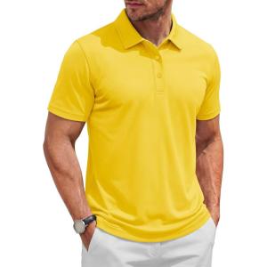 image:imageTACVASEN Mens Polo Shirts Short Sleeve 3 Buttons Cotton Pique Casual Classic Fit TShirt Performance Golf ShirtsYellow