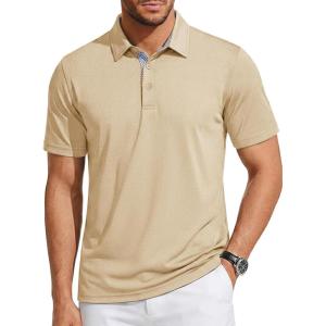 image:imageTACVASEN Mens Polo Shirts Short Sleeve Cotton Pique TShirt 3 Buttons Golf Shirts Classic Fit Casual TShirtApricot