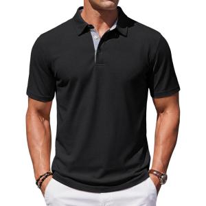 image:imageTACVASEN Mens Polo Shirts Short Sleeve Cotton Pique TShirt 3 Buttons Golf Shirts Classic Fit Casual TShirtBlack
