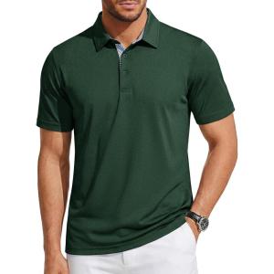 image:imageTACVASEN Mens Polo Shirts Short Sleeve Cotton Pique TShirt 3 Buttons Golf Shirts Classic Fit Casual TShirtDark Green