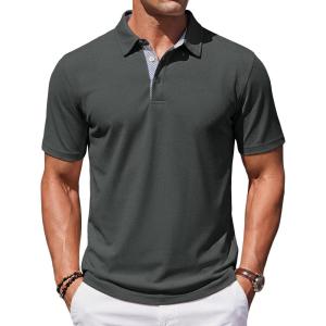 image:imageTACVASEN Mens Polo Shirts Short Sleeve Cotton Pique TShirt 3 Buttons Golf Shirts Classic Fit Casual TShirtDark Grey