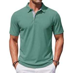 image:imageTACVASEN Mens Polo Shirts Short Sleeve Cotton Pique TShirt 3 Buttons Golf Shirts Classic Fit Casual TShirtGray Green