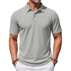 image:imageTACVASEN Mens Polo Shirts Short Sleeve Cotton Pique TShirt 3 Buttons Golf Shirts Classic Fit Casual TShirtLight Grey