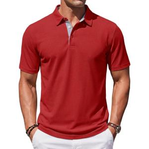 image:imageTACVASEN Mens Polo Shirts Short Sleeve Cotton Pique TShirt 3 Buttons Golf Shirts Classic Fit Casual TShirtRed