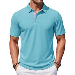image:imageTACVASEN Mens Polo Shirts Short Sleeve Cotton Pique TShirt 3 Buttons Golf Shirts Classic Fit Casual TShirtSky Blue