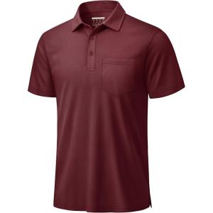 image:imageTACVASEN Mens Polo Shirts with Pocket Golf Polos Dry Fit Performance Short Sleeve Collared Shirt Casual Athletic Work05burgundy