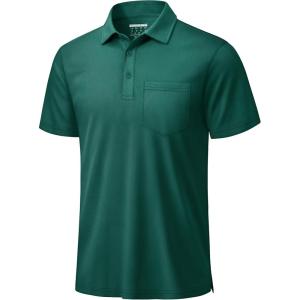 image:imageTACVASEN Mens Polo Shirts with Pocket Golf Polos Dry Fit Performance Short Sleeve Collared Shirt Casual Athletic Work09emerald Green