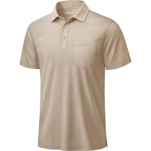 image:imageTACVASEN Mens Polo Shirts with Pocket Golf Polos Dry Fit Performance Short Sleeve Collared Shirt Casual Athletic Work11khaki