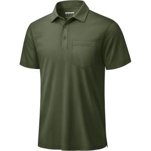 image:imageTACVASEN Mens Polo Shirts with Pocket Golf Polos Dry Fit Performance Short Sleeve Collared Shirt Casual Athletic Work16army Green
