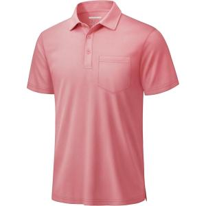 image:imageTACVASEN Mens Polo Shirts with Pocket Golf Polos Dry Fit Performance Short Sleeve Collared Shirt Casual Athletic Work17gray Pink