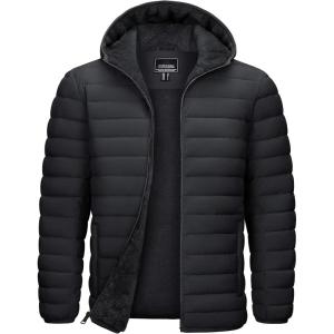 image:imageTACVASEN Mens Puffer Jacket Hooded Sherpa Lined Water Resistant Windproof Insulated Jacket Warm Winter Puffy CoatBlackblack
