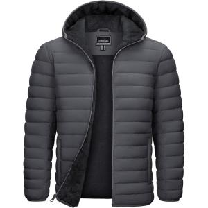 image:imageTACVASEN Mens Puffer Jacket Hooded Sherpa Lined Water Resistant Windproof Insulated Jacket Warm Winter Puffy CoatDark Greyblack