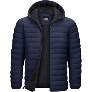image:imageTACVASEN Mens Puffer Jacket Hooded Sherpa Lined Water Resistant Windproof Insulated Jacket Warm Winter Puffy CoatNavy Blueblack