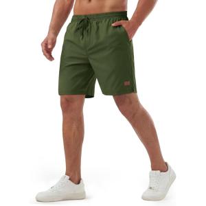 image:imageTACVASEN Mens Shorts 7 Inch Casual Twill Drawstring Summer WaterRepellent Beach Shorts with Zipper PocketArmy Green