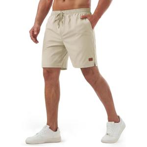 image:imageTACVASEN Mens Shorts 7 Inch Casual Twill Drawstring Summer WaterRepellent Beach Shorts with Zipper PocketBeige White
