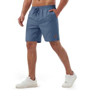 image:imageTACVASEN Mens Shorts 7 Inch Casual Twill Drawstring Summer WaterRepellent Beach Shorts with Zipper PocketBlue Gray