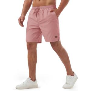 image:imageTACVASEN Mens Shorts 7 Inch Casual Twill Drawstring Summer WaterRepellent Beach Shorts with Zipper PocketGray Pink