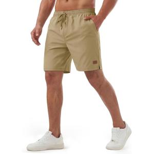image:imageTACVASEN Mens Shorts 7 Inch Casual Twill Drawstring Summer WaterRepellent Beach Shorts with Zipper PocketLight Khaki
