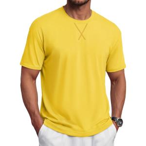 image:imageTACVASEN Mens TShirts Premium Cotton Short Sleeve Crew Neck T Shirts Casual Soft Loose Fit Tee Shirts08 Yellow