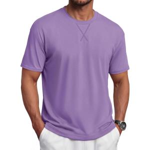 image:imageTACVASEN Mens TShirts Premium Cotton Short Sleeve Crew Neck T Shirts Casual Soft Loose Fit Tee Shirts09 Light Purple