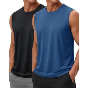image:imageTACVASEN Sleeveless Shirts for Men 2 Pack Quick Dry Tank Tops Lightweight UPF 50 Running Gym Workout Muscle ShirtsBlackBlue Grey