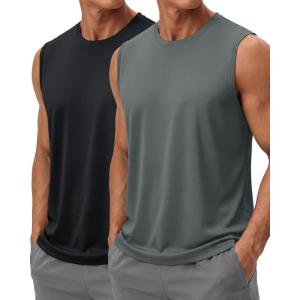 image:imageTACVASEN Sleeveless Shirts for Men 2 Pack Quick Dry Tank Tops Lightweight UPF 50 Running Gym Workout Muscle ShirtsBlackDark Grey