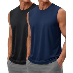 image:imageTACVASEN Sleeveless Shirts for Men 2 Pack Quick Dry Tank Tops Lightweight UPF 50 Running Gym Workout Muscle ShirtsBlackNavy
