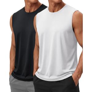 image:imageTACVASEN Sleeveless Shirts for Men 2 Pack Quick Dry Tank Tops Lightweight UPF 50 Running Gym Workout Muscle ShirtsBlackWhite