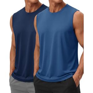 image:imageTACVASEN Sleeveless Shirts for Men 2 Pack Quick Dry Tank Tops Lightweight UPF 50 Running Gym Workout Muscle ShirtsBlue GreyNavy