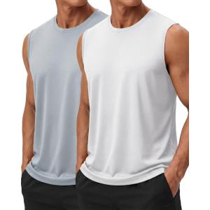 image:imageTACVASEN Sleeveless Shirts for Men 2 Pack Quick Dry Tank Tops Lightweight UPF 50 Running Gym Workout Muscle ShirtsLight GreyWhite