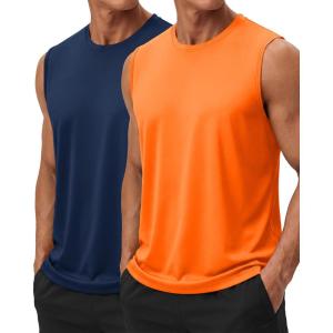 image:imageTACVASEN Sleeveless Shirts for Men 2 Pack Quick Dry Tank Tops Lightweight UPF 50 Running Gym Workout Muscle ShirtsNavyOrange