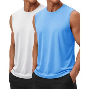 image:imageTACVASEN Sleeveless Shirts for Men 2 Pack Quick Dry Tank Tops Lightweight UPF 50 Running Gym Workout Muscle ShirtsWhiteSky Blue