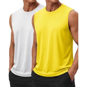 image:imageTACVASEN Sleeveless Shirts for Men 2 Pack Quick Dry Tank Tops Lightweight UPF 50 Running Gym Workout Muscle ShirtsWhiteYellow