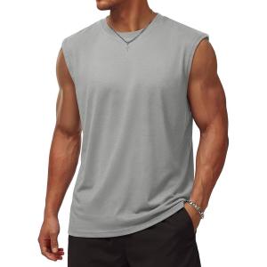 image:imageTACVASEN Sleeveless Shirts for Men Casual Tank Tops Muscle Shirt Summer T Shirts Beach Loose Fit TeeLightgrey