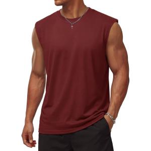 image:imageTACVASEN Sleeveless Shirts for Men Casual Tank Tops Muscle Shirt Summer T Shirts Beach Loose Fit TeeRed