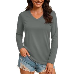 image:imageTACVASEN Womens Long Sleeve V Neck Tops Lightweight Quick Dry UPF 50 Sun Protection Workout Hiking Running Shirts01 Dark Gray